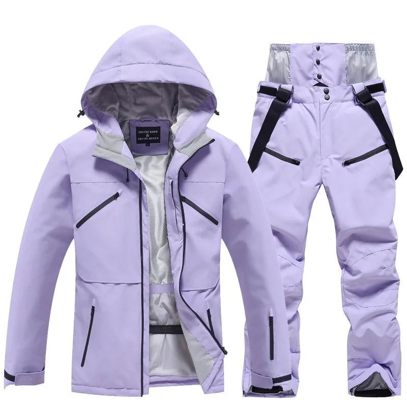 NEW Fashion Men Women Winter Ski Suit Windproof Waterproof Snowboard Jacket and Pants Snow Clothes Female Skiwear Pure White