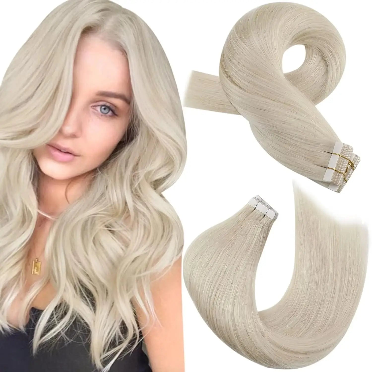 Moresoo Tape in Human Hair Extensions Balayage Blonde Hair Remy Hair Natural Soft Skin Weft Straight Seamless Hair Tape in Hair