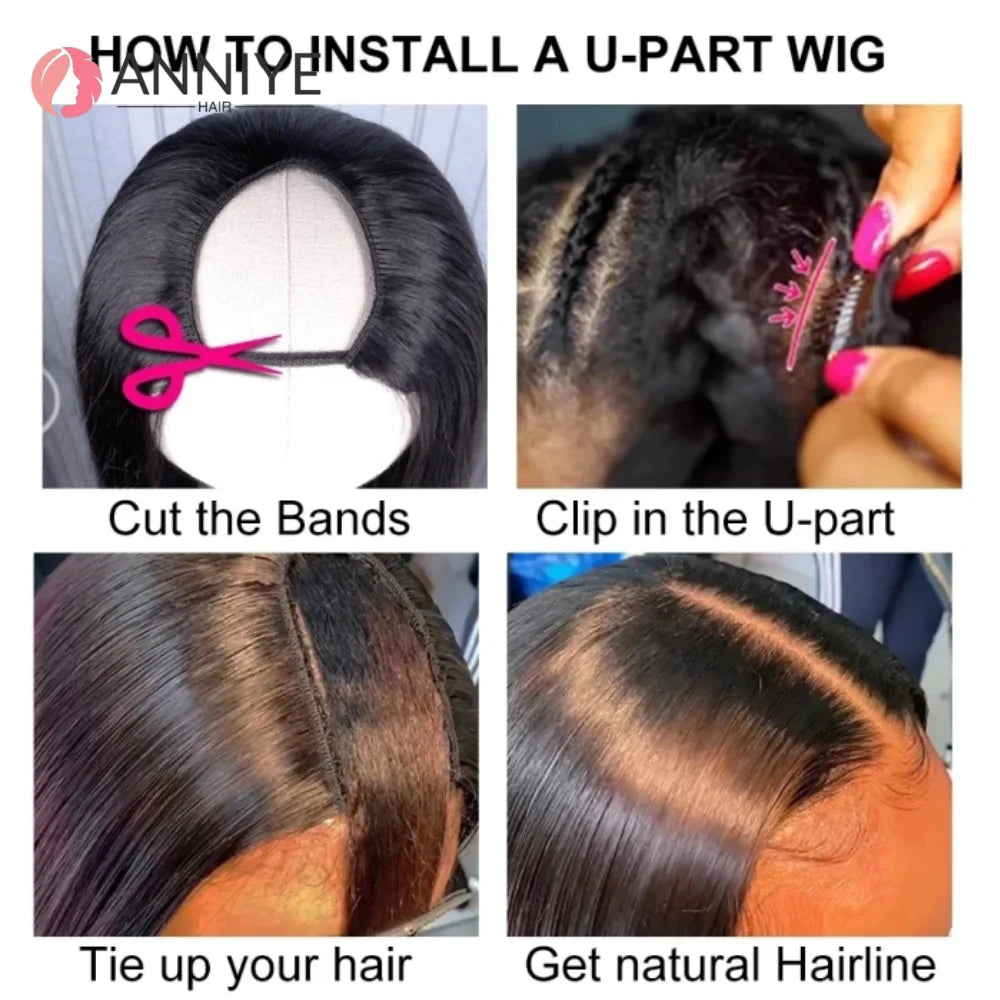U Part Machine Made U Part Wig Human Hair Straight Wig Glueless U Part Wig Human Hair Wigs Blend with Your Own Hairline ANNIYE