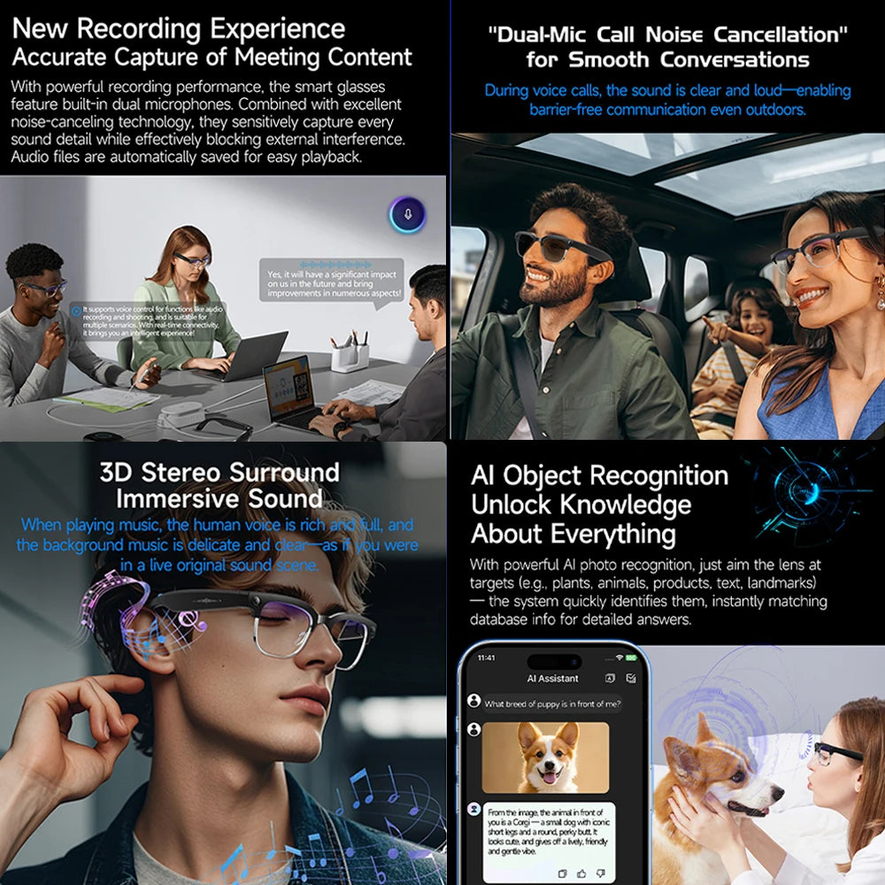 2026 New Fashion Smart Glasses With Camera Video Recording AI Photo Recognition Bluetooth Call Translation Voice Sunglasses Men