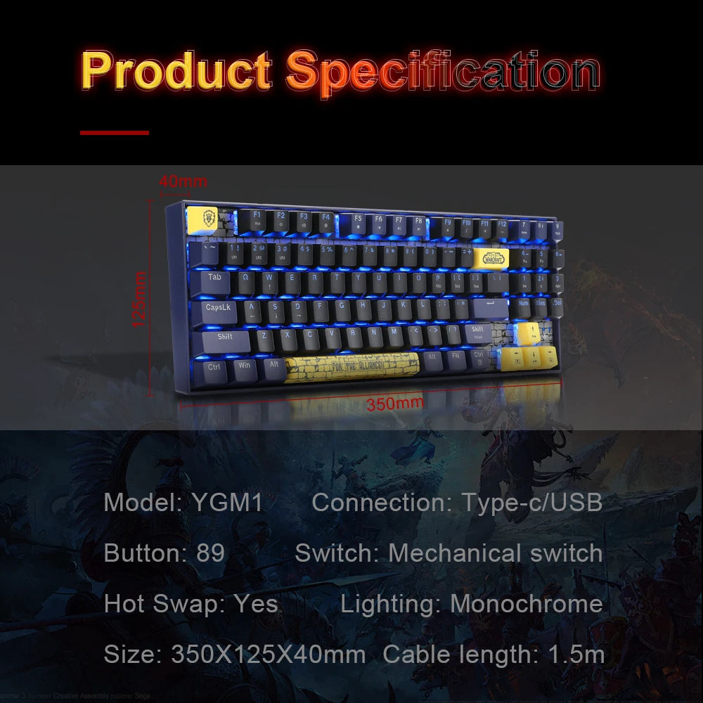 Blizzard YGM1 USB Wired Mechanical Gaming Keyboard 89 Keys detachable cable Gamer for Laptop pc Computer