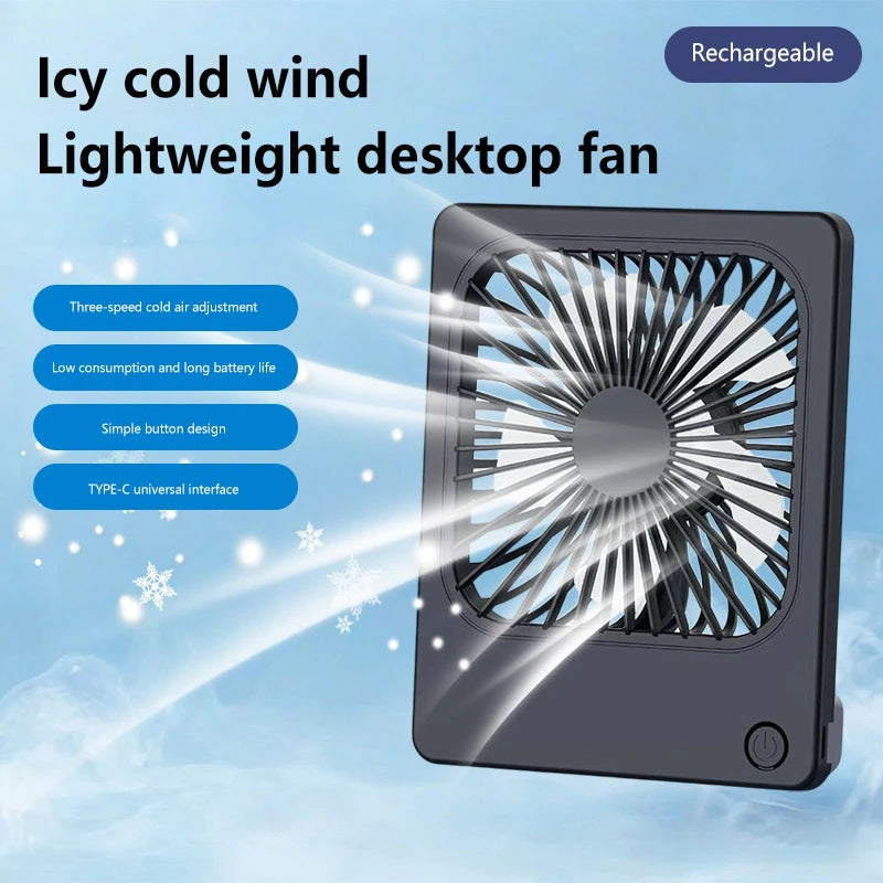 Lenovo Ultra Thin Rechargeable Desktop Fan 3 Speed Portable Mini Table Cooling Fan Type-C Charging for Office Bedroom Travel