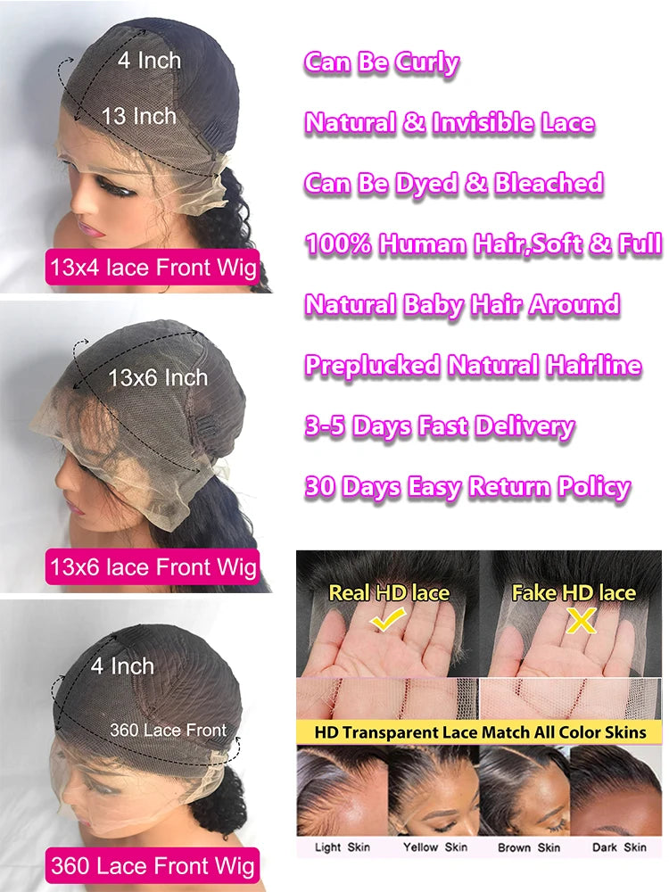 Bone Straight 13x4 13x6 360 Hd Lace Front Wigs For Women 30 40 Inch Human Hair  Lace Frontal Wig Brazilian Pre Plucked Lace Wig