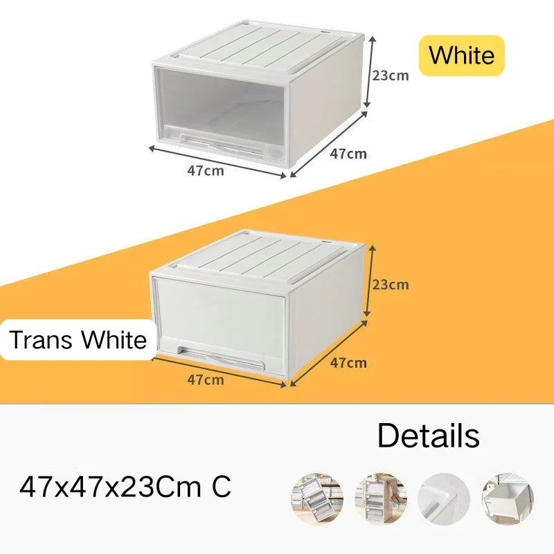 Household Stacking Storage Drawer Boxes Large Capacity Wardrobe Drawer Organizer Plastic Clear Clothes Container With Lids