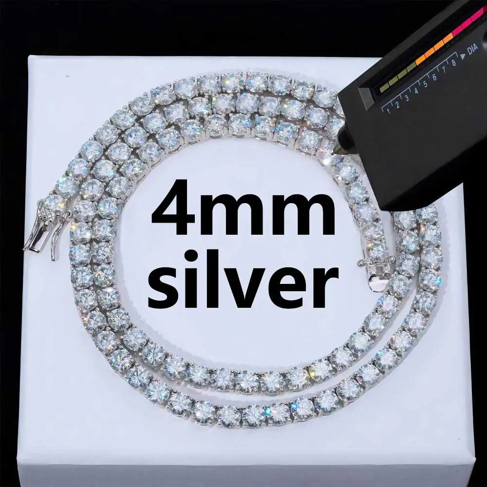 925 Sterling Silver Vvs Moissanite Tennis Chain Fine Jewelry 3mm 4mm 5mm Iced Out Diamond Tennis Chain Necklace For Men Women