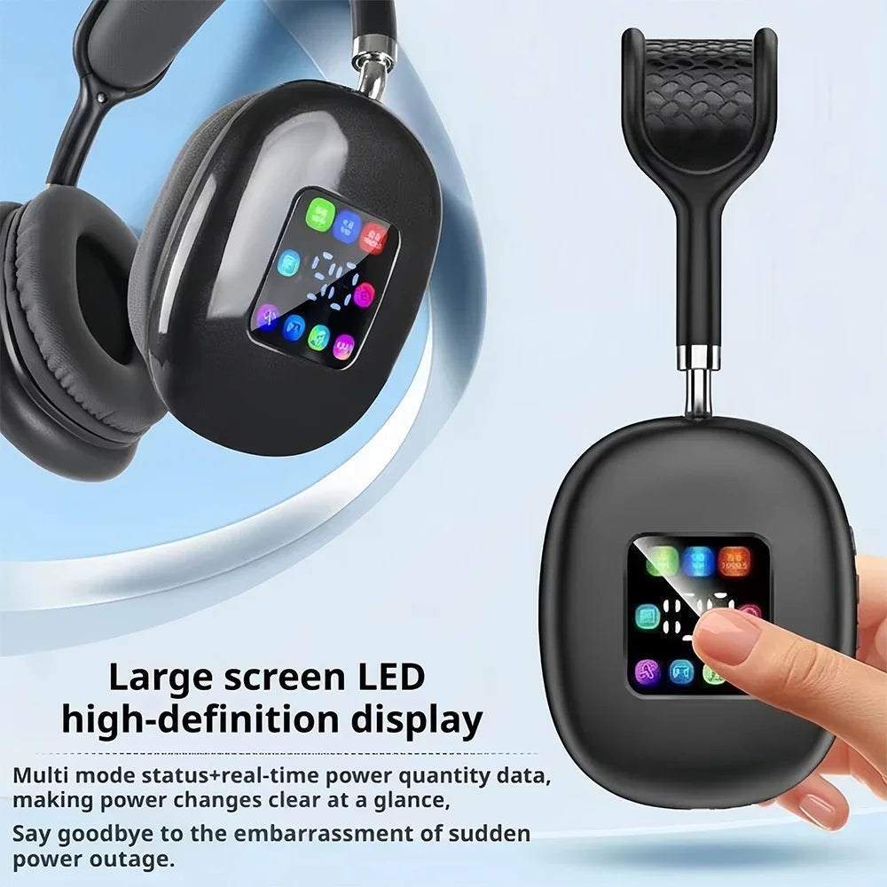 Bluetooth 5.3 Headphones with LED Screen 3.5mm AUX Over Ear Earphones HIFI Stereo Noise Cancelling Wireless Headsets