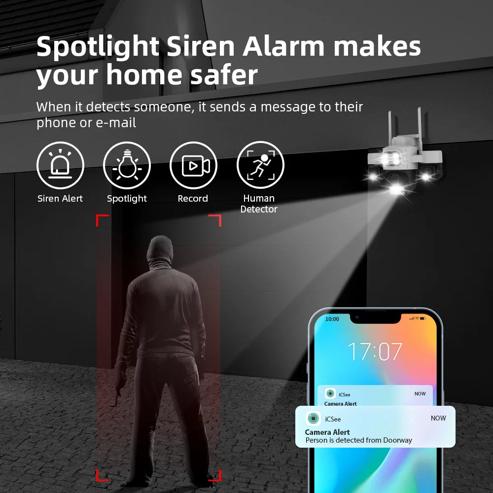 ICsee15MP Security Camera 3-HD Screen PTZ Outdoor WiFi IP Cam with Auto Tracking IP66 Waterproof 2-Way Audio CCTV Surveillance