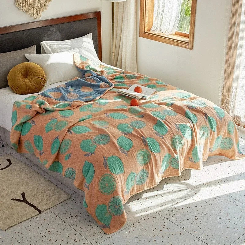 100% Cotton Muslin Bed Cover Breathable Muslin Bedspread Home Textile Adult Kids Jaccquard Sofa Bed Throw Blankets Bedsheet