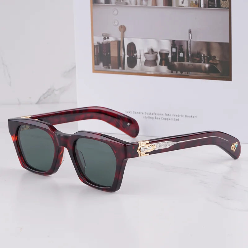 STERETT Vintage Craft Red Tortoise Cat Eye Sunglasses for Men Light Luxury Retro Thick Acetate Solar Glasses for Male