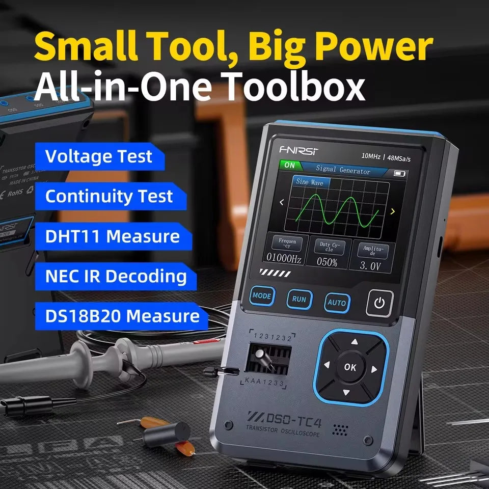 FNIRSI DSO-TC4 Upgrade 3 in 1 Digital Oscilloscope 10MHz 48Ms/s Transistor Tester Electronics Component Tester USB Charger Tools