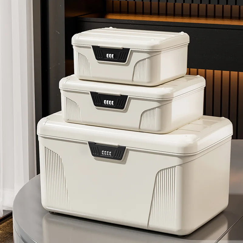 Locking Storage Box Large Capacity Stackable Plastic Organizer Combination Household Office Container White Safe Storage Case