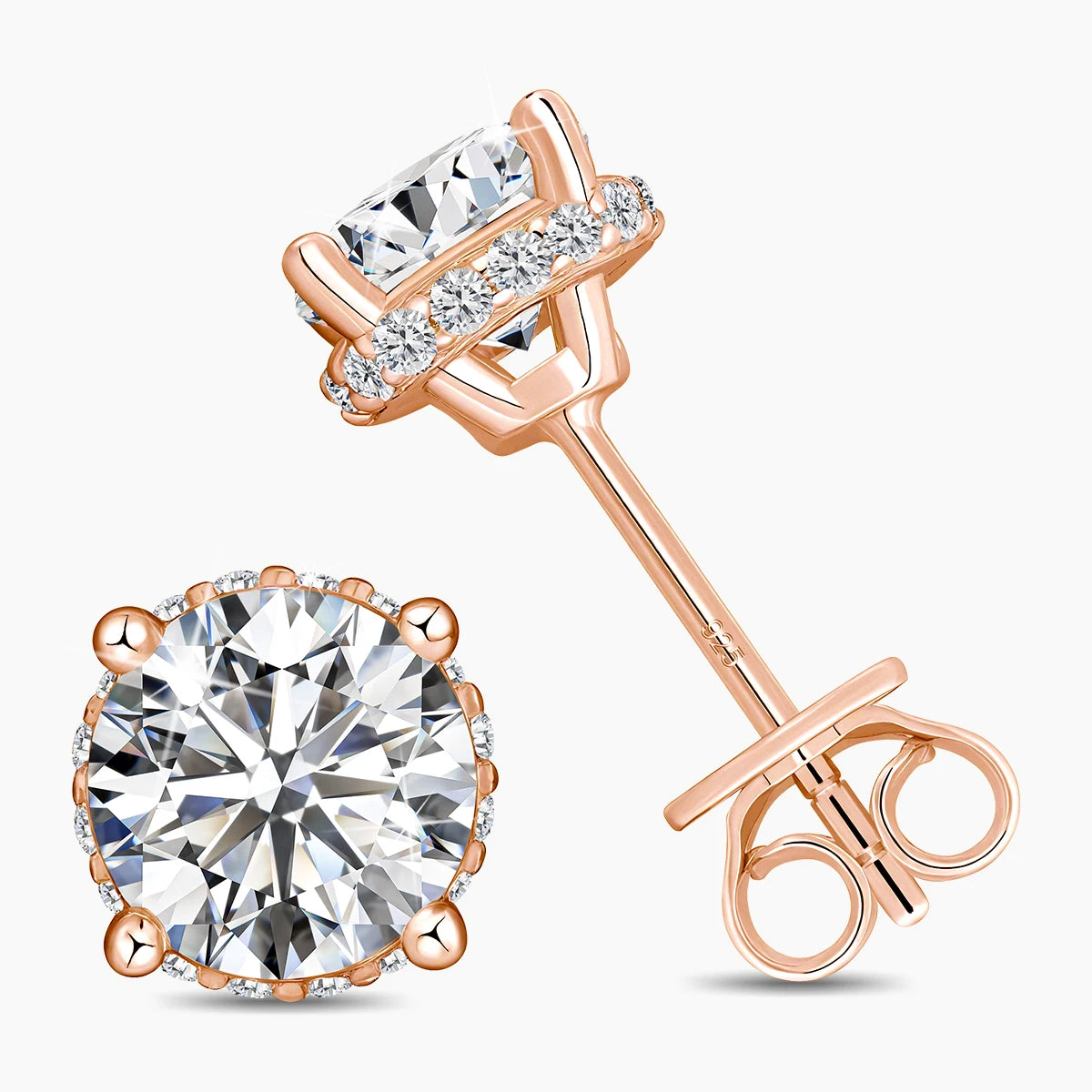 100% Pass Diamond Tester Round Moissanite Stud Earrings Women 925 Sterling Silver Ear Studs Wedding Jewelry