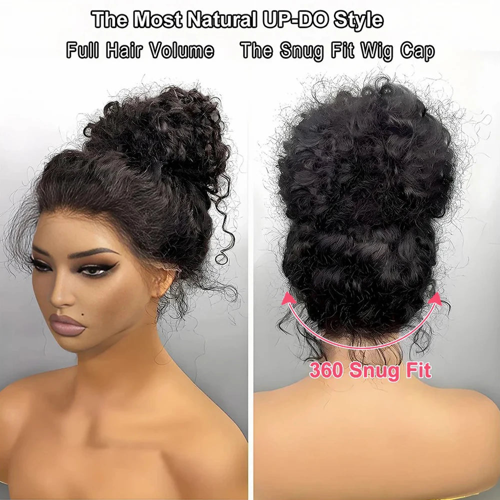 Curly 360 Full Lace Wig Invisible Drawstring Deep Wave Frontal Wig Human Hair Wigs HD Lace Front Wig 220 Density 30Inch Glueless
