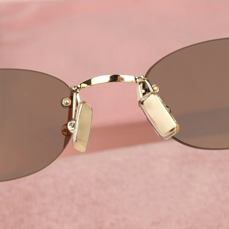 New Oval Rimless Sunglasses For Women Brand Desinger Fashion Ladies Small Eyeglasses Girls Travel Driving Goggles SUN GLASSES