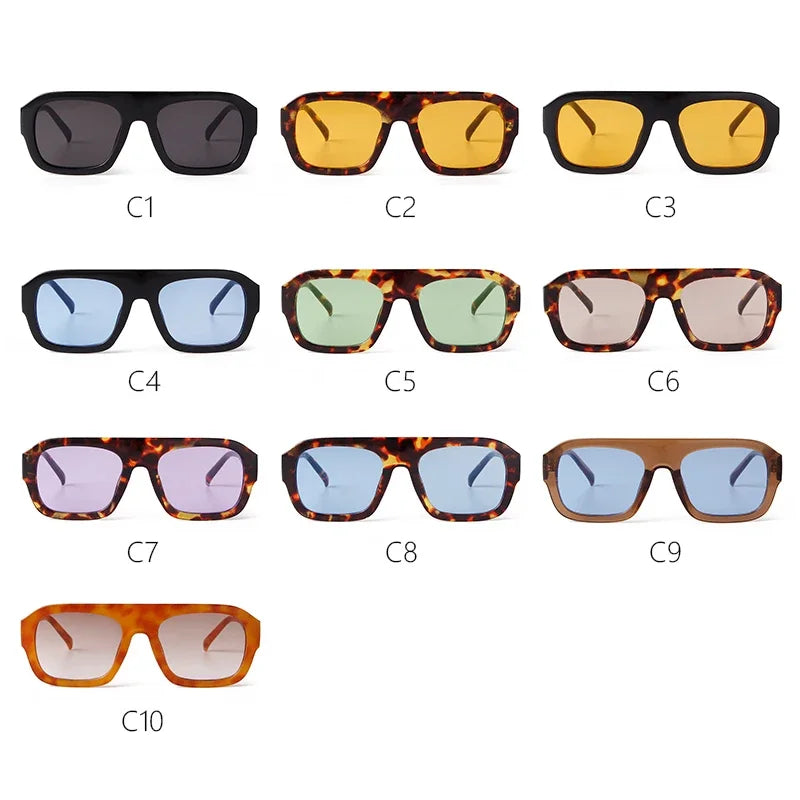 Chic Oversized Women Square Sunglasses Brand Design 2025 Trendy Flat Top Tortoise Shell Blue Lens Sun Glasses Eyewear Female UV