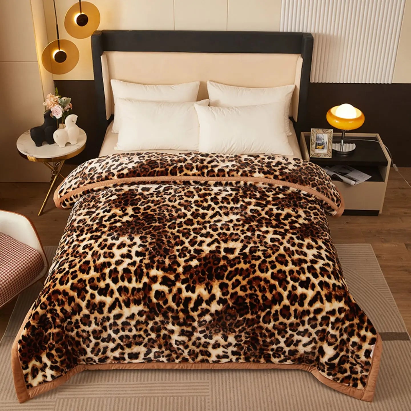 Luxury Leopard Print Winter Blanket for Bed Thickened Warm Plush Weighted Blankets for Sleeping Queen Size Soft Winter Comforter