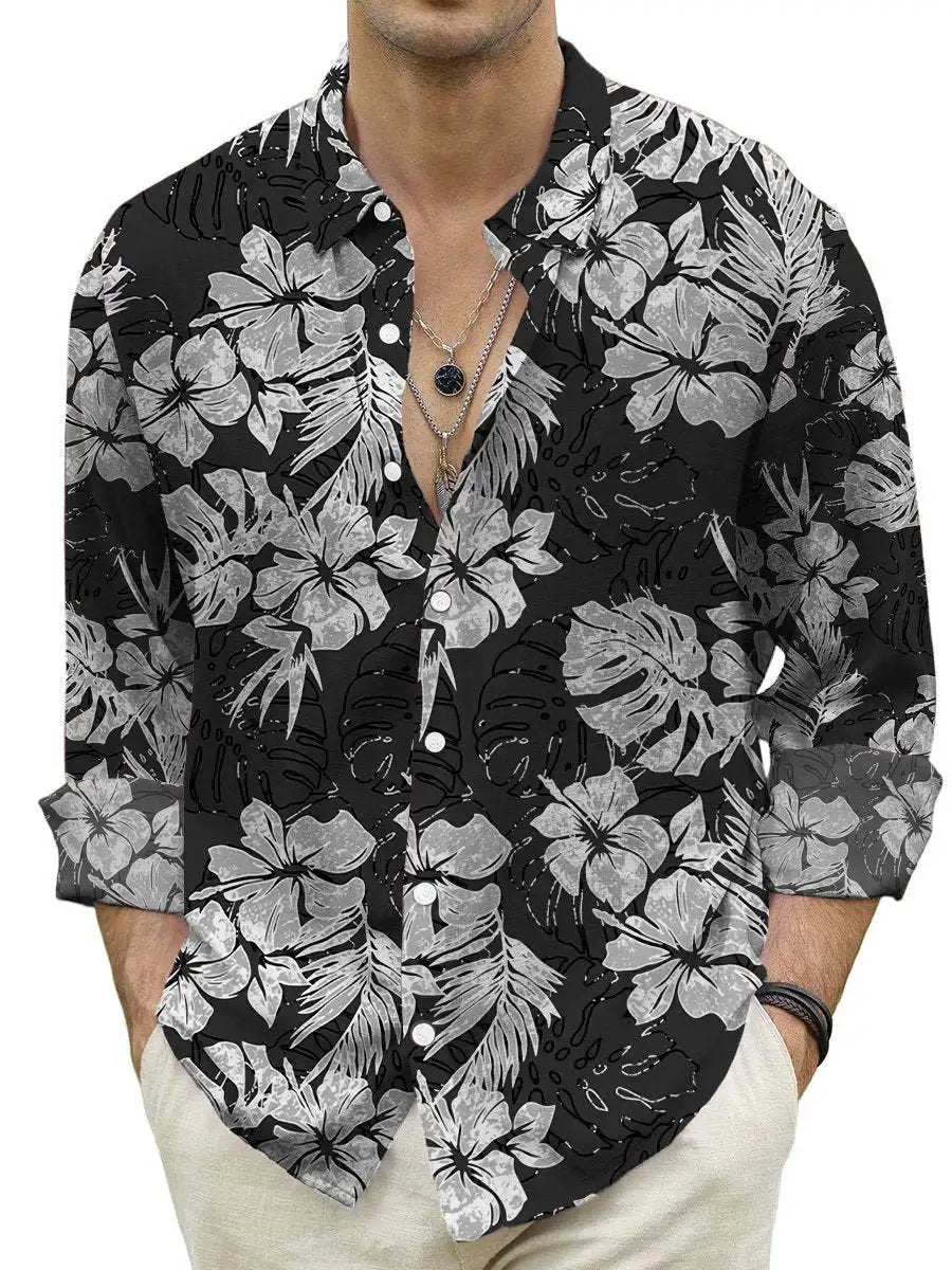 Mens Red Floral Print Long Sleeve Shirt 2023 Fashion Design Luxury Long Sleeve Tops Mens Four Seasons Button Lapel Shirt
