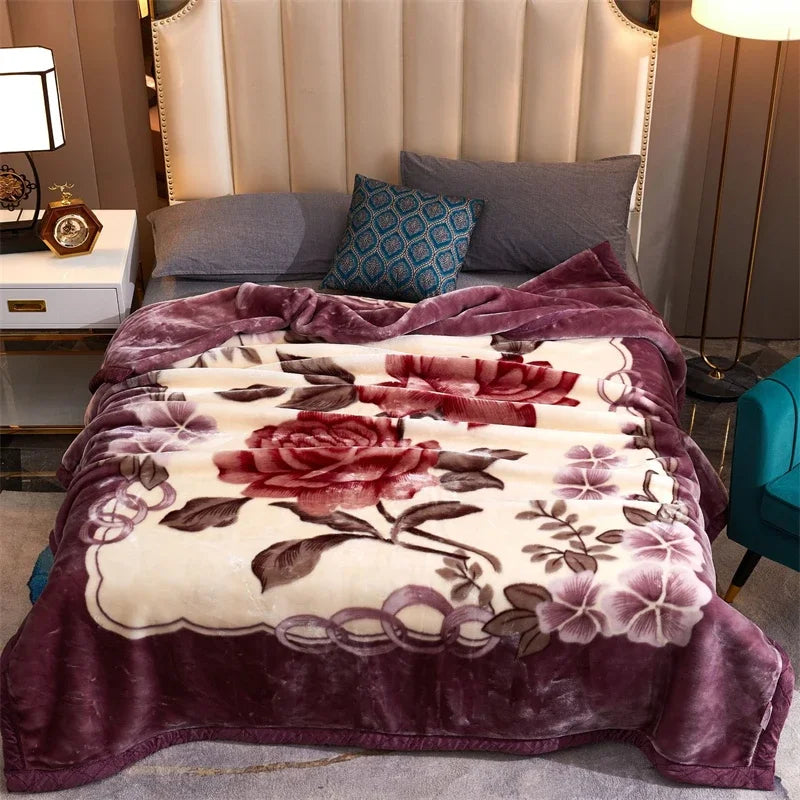 High End Printed Warm Winter Raschel Blanket for Bed Soft Warmth Thickened Single Double Quilts Skin Friendly Weighted Blankets