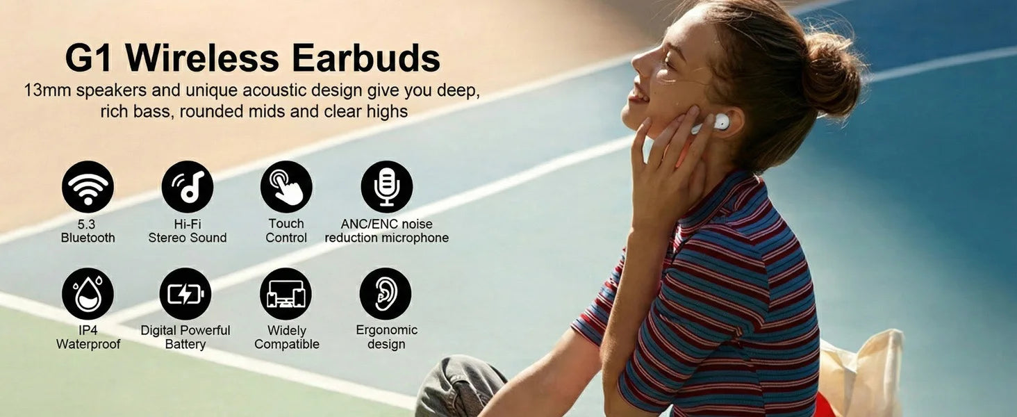 TWS Bluetooth 5.4 Earbuds ANC+ENC Noise Cancelling Wireless Headphones HiFi Stereo Gaming Headset with Mic for Sports Running