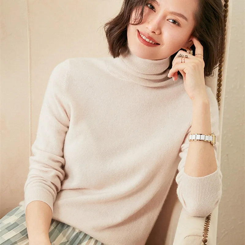 Women Sweaters 100% Pure Cashmere Pullovers Winter New Arrival Turtleneck Jumpers Woman Knitwear Girl Clothes Lady Top 20Colors