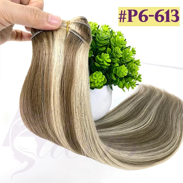 ADEIRS Straight Human Hair Weft Bundles European Remy Natural Human Hair Extension 14"-24" Can Curly Double Hair Weaves Blonde