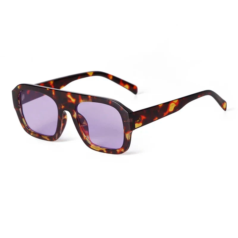Chic Oversized Women Square Sunglasses Brand Design 2025 Trendy Flat Top Tortoise Shell Blue Lens Sun Glasses Eyewear Female UV