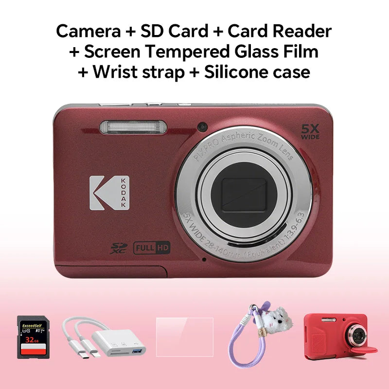 KODAK PIXPRO FZ55-RD 16MP Digital Camera 5X Optical Zoom 28mm Wide Angle 1080P Full HD Video 2.7" LCD Vlogging Camera
