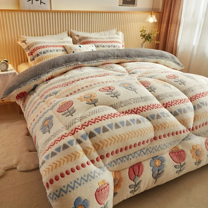 Bohemian Style Thick Warm Winter Blankets for Bed King Queen Size Snowflake Velvet Comforter Floral Pattern Weight Plush Blanket