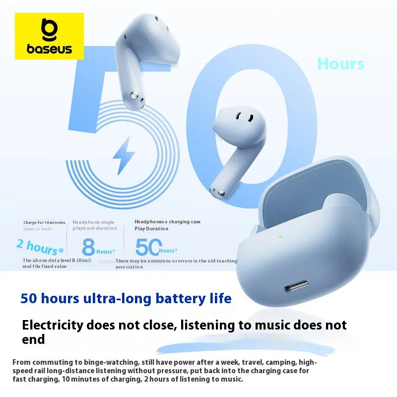 Baseus BS1 Wireless Bluetooth Earphone With 4Mics Noise Reduction Long Battery Life Lightweight Waterproof Sports Earbuds Custom
