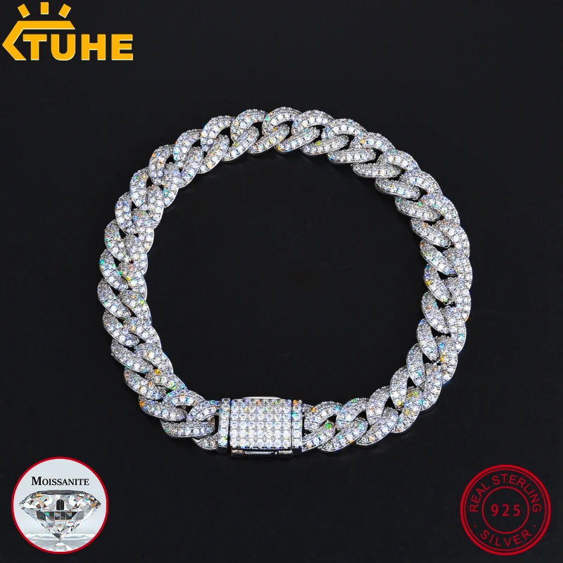 TUHE 8MM Cuban Link Chain for Man Bracelet Moissanite 925 Sterling Silver Bracelet for Men Hip Hop Jewelry Fashion Party Gifts