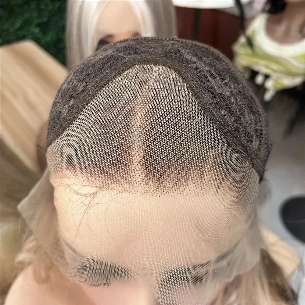 Premium 10% Human Hair Blend Luxury HD Lace Wig Dark Blonde Balayage Synthetic Invisible Lace Front Wig for Women with Hair Loss