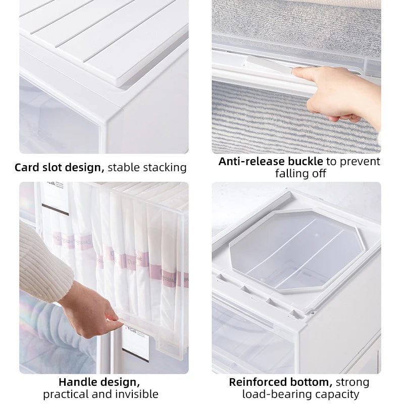 Household Stacking Storage Drawer Boxes Large Capacity Wardrobe Drawer Organizer Plastic Clear Clothes Container With Lids