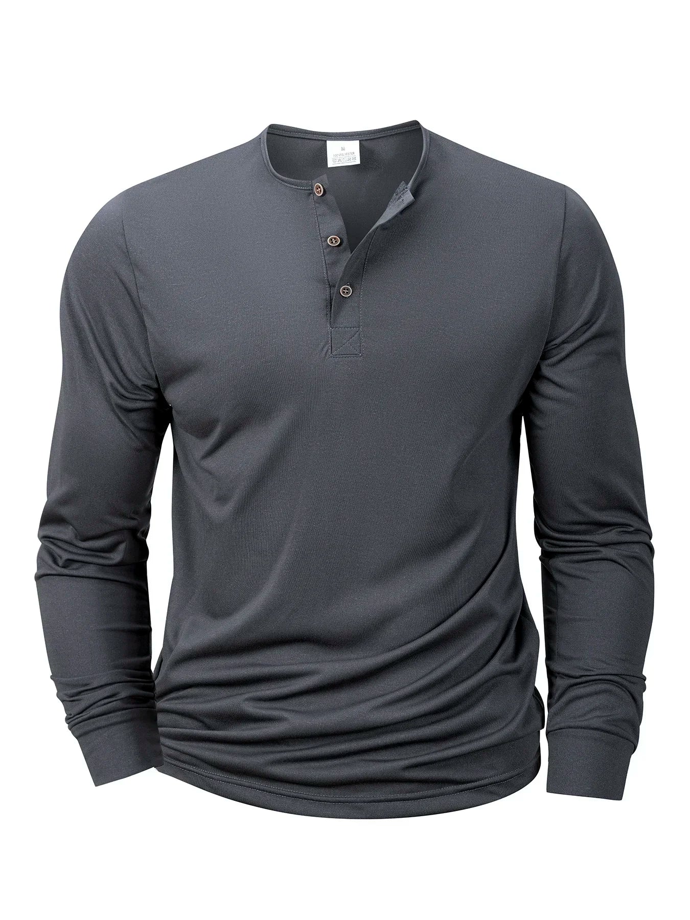 Men Long Sleeved T-shirt Slim Fit Bottoming Shirt Fitness Tops Tees Button Henley Neck Casual Cozy Tshirt