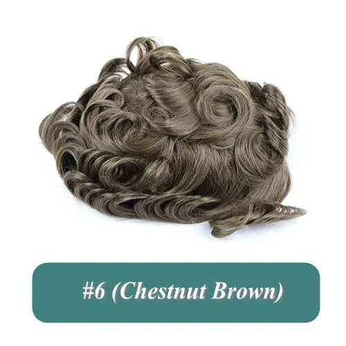 Full Skin 26mm Natural Curly Hair Toupee for Men Machine Injected Cheap Curly Hair Capillary Prosthesis Hair Replacement Wig
