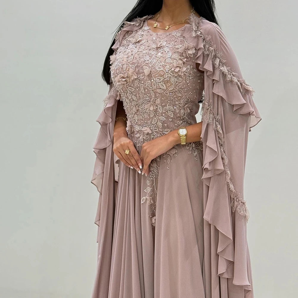 Customized Mermaid Evening Dresses Floor-length O-neck Sleeveless Prom Gown Fashion Flowers Crystal Stole Draped Party Gown