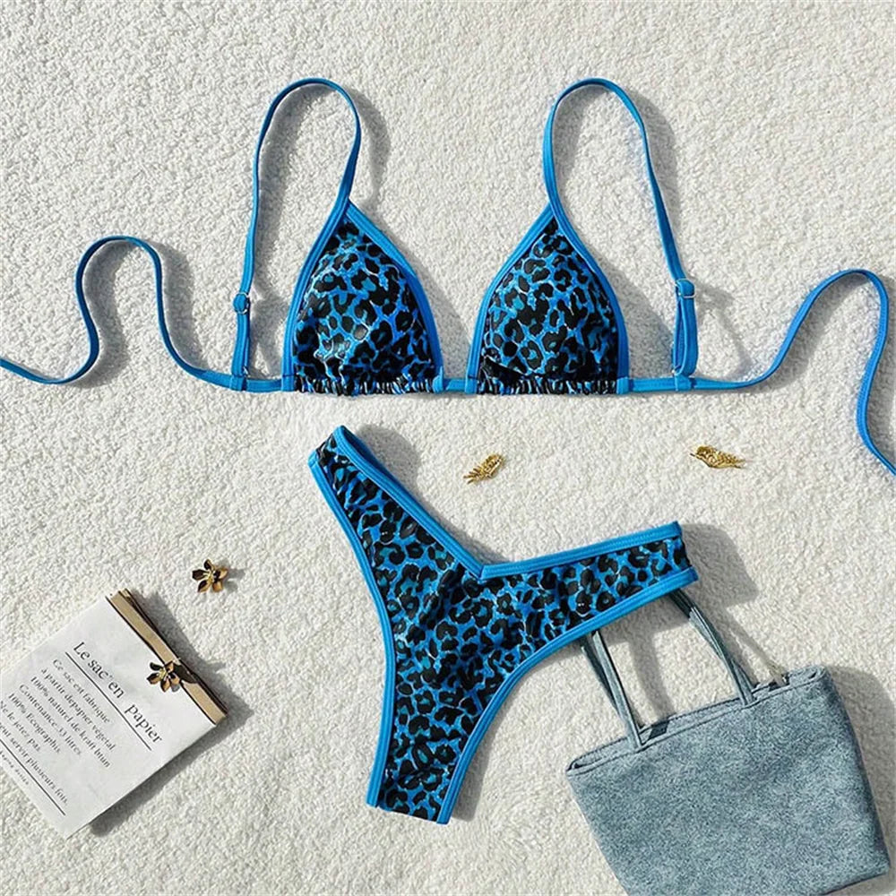 Leopard Bikinis Sets Sling Swimsuit String Lace Up Backless Bikini Extreme Micro Thongs Women Beach Outfit Bathing Suit Swimwear