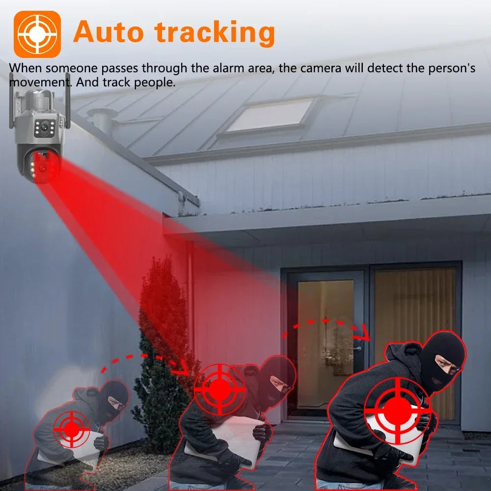 4K 8MP Solar PTZ Camera WIFI Dual Lens Security CCTV Zoom Humanoid Tracking Record Outdoor Wireless Surveillance Cam 128 TF Card