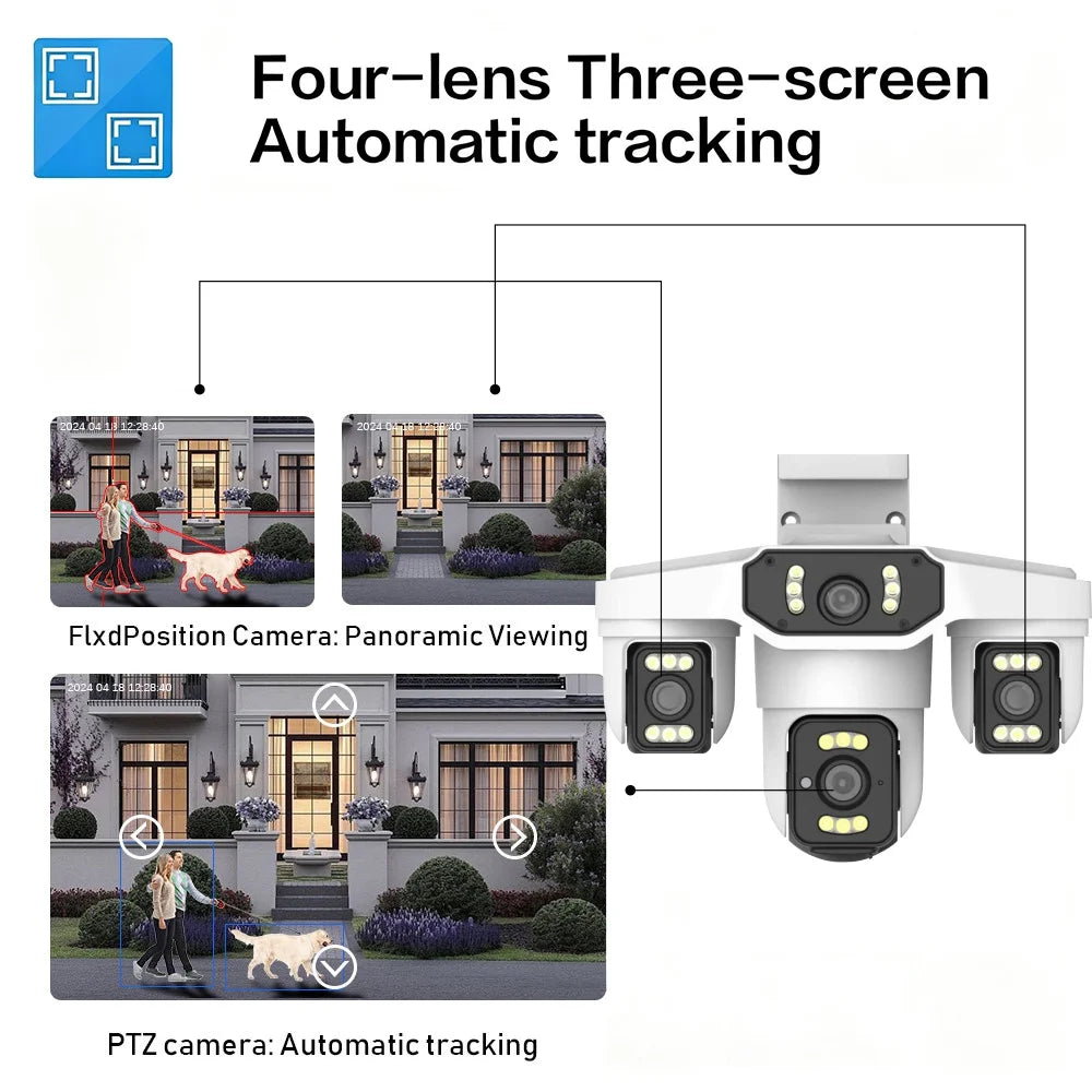 8K 15MP Security WIFI Camera Three Screen Outdoor Cam Four Lens Ai Human Detection Waterproof CCTV Video IP Cameras Onvif Yoosee