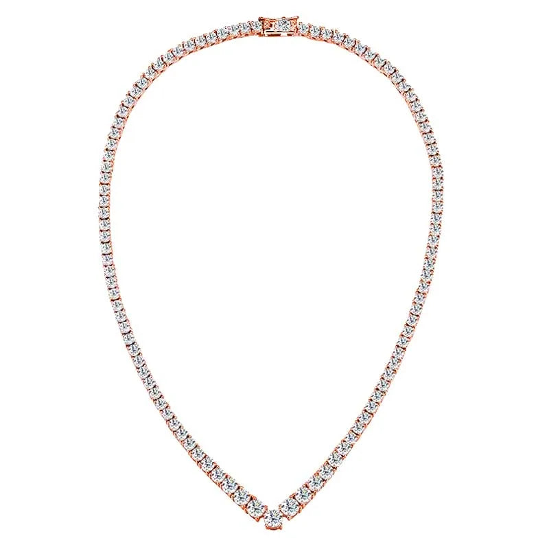 KNOBSPIN Moissanite Tennis Necklace for Woman V Style Wedding Party Neckchain 925 Sterling Sliver Plated 18k White Gold Necklace