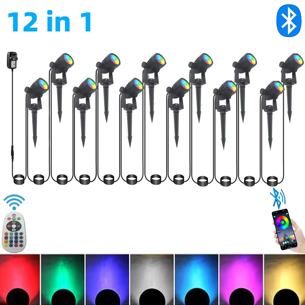 Outdoor Smart Landscape Spotlight APP and Remote Control 16 Million Colors IP65 Waterproof For Path Courtyard Gardens Backyard