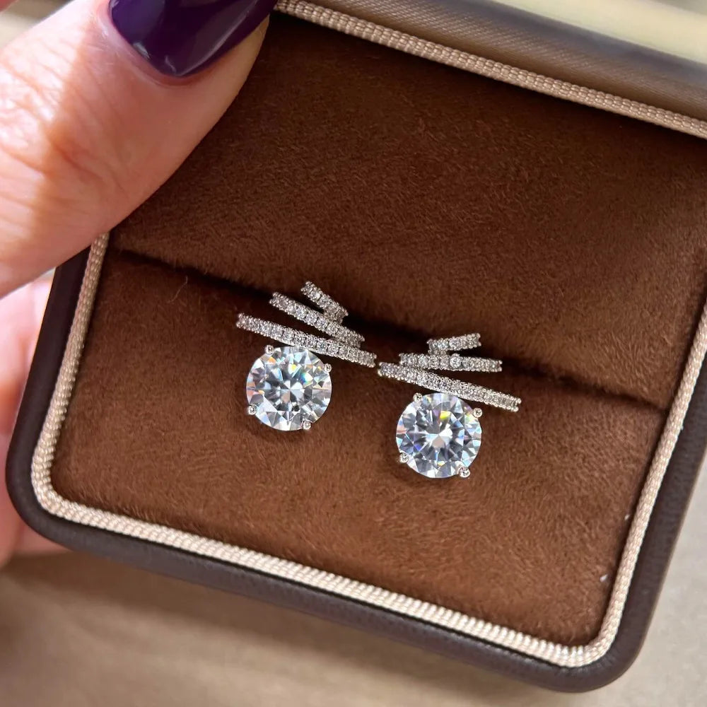GXTRS 4CTTW Real Moissanite S925 Silver Stud Earrings For Women Sparkling Lab Diamond Wedding Party Ear Studs Fine Jewelry Gifts