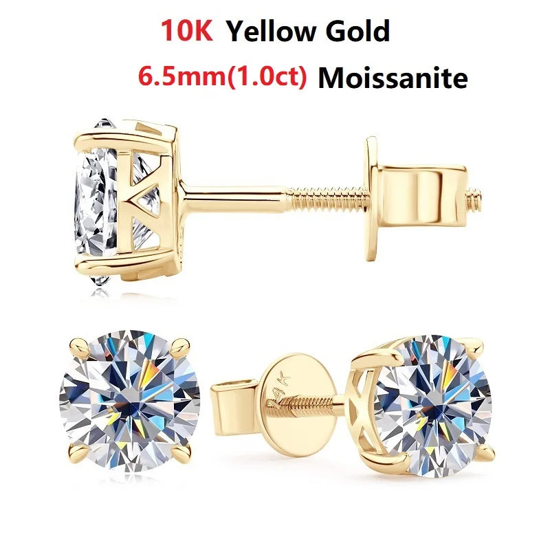 IOGOU 14k Gold Earrings Real 6mm Moissanite Diamond Stud Earrings for Men Women 10K Yellow Gold Screw Back Earrings Fine Jewelry