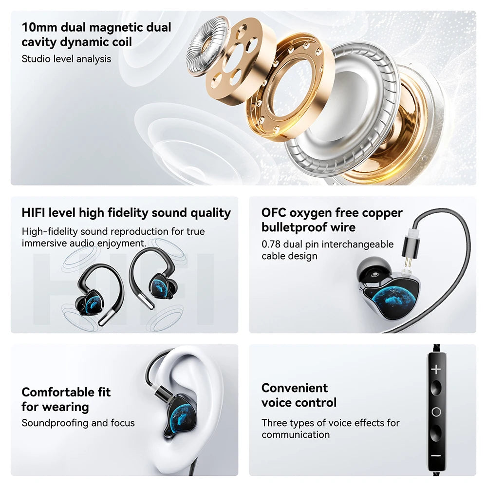 Wireless Bluetooth Earbuds HTC NE81 3-in-1 Multi-Mode In-Ear Wired Earphones HiFi Sound HD Call Long Battery Life