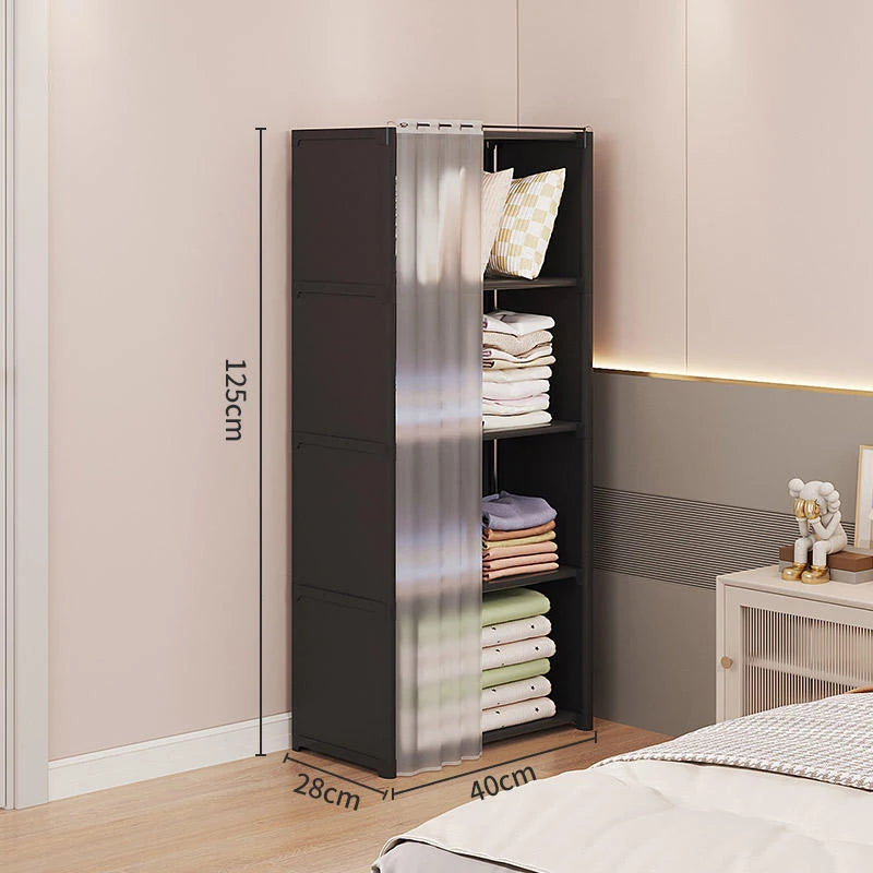 Multi-layer Storage Rack Dustproof Wardrobe Storage Cabinet Multifunctional with Curtains Portable Clothes Organizer Cabinet