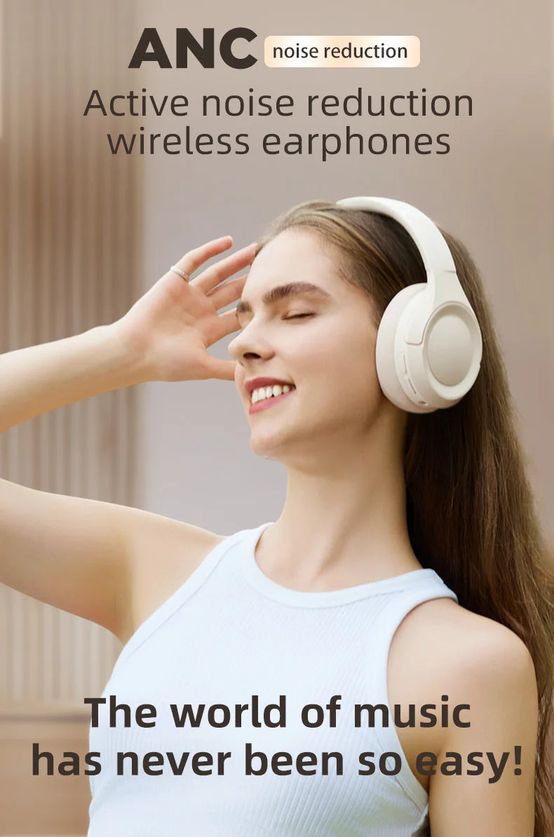 Bluetooth5.4ANC Headphones Over Ear Wireless Noise Cancelling Headset HiFi Sound 80H Endurance Foldable Design for Daily Commute