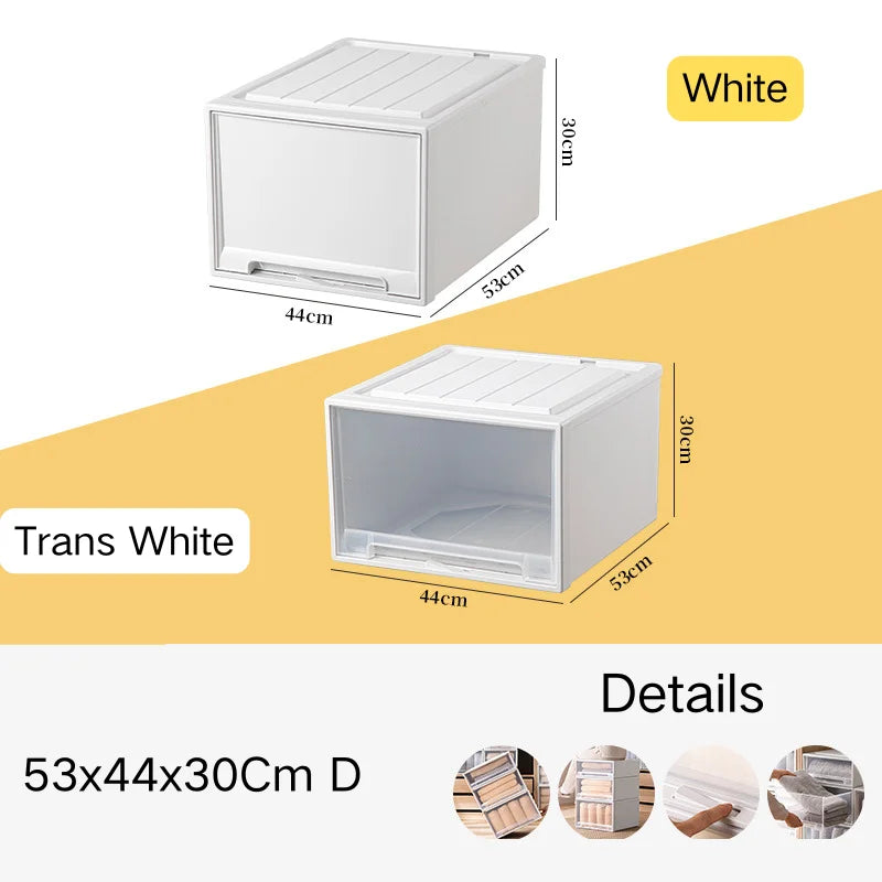 Household Stacking Storage Drawer Boxes Large Capacity Wardrobe Drawer Organizer Plastic Clear Clothes Container With Lids