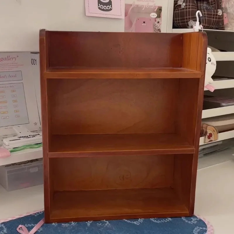 Dormitory Desktop Storage Rack Organizer Wood Retro Storage Cabinet Cosmetics Storage Box Table Multi-layer Figurines Organizing