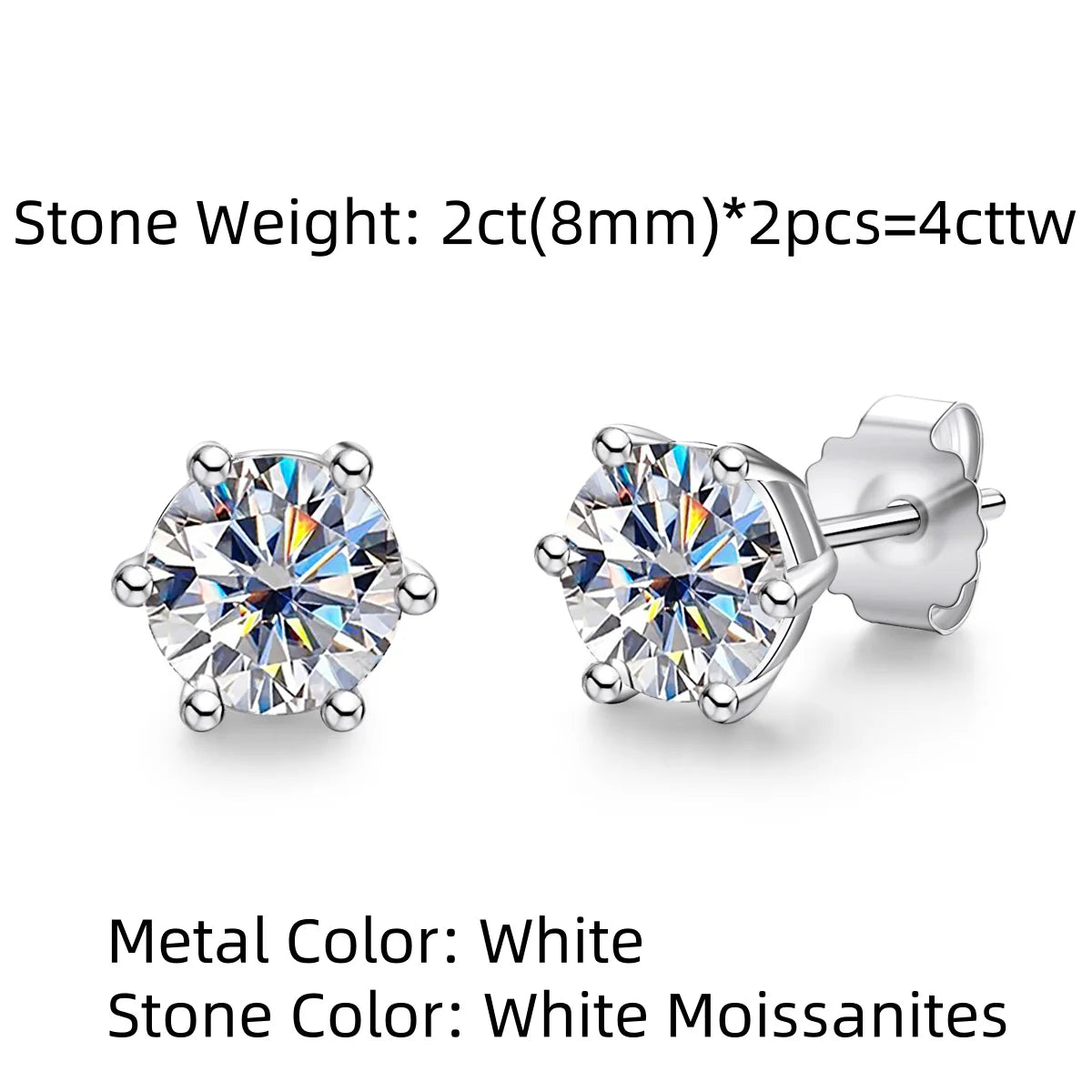 AnuJewel 4/2/1ct Total Moissanite Stud Earrings 925 Sterling Silver Certificate Moissanite Earrings Jewelry Making Supplies