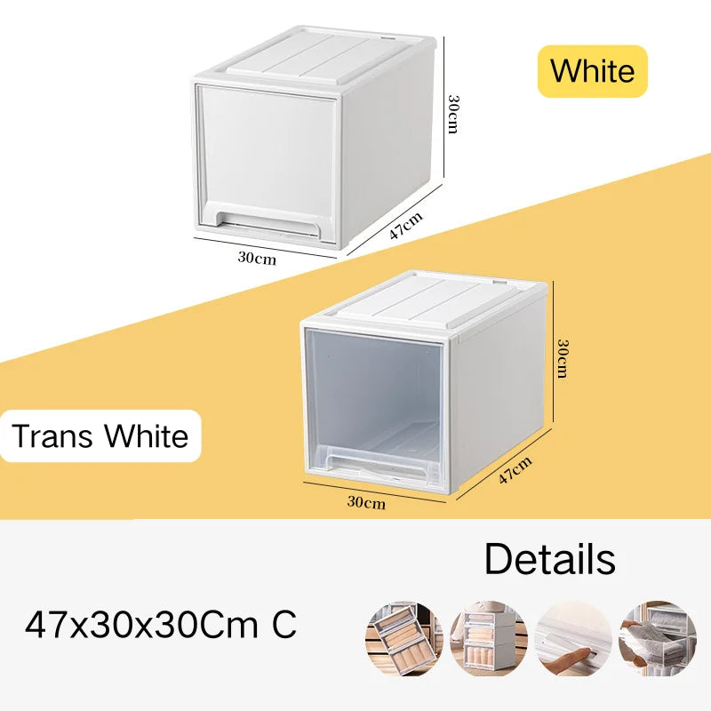 Household Stacking Storage Drawer Boxes Large Capacity Wardrobe Drawer Organizer Plastic Clear Clothes Container With Lids