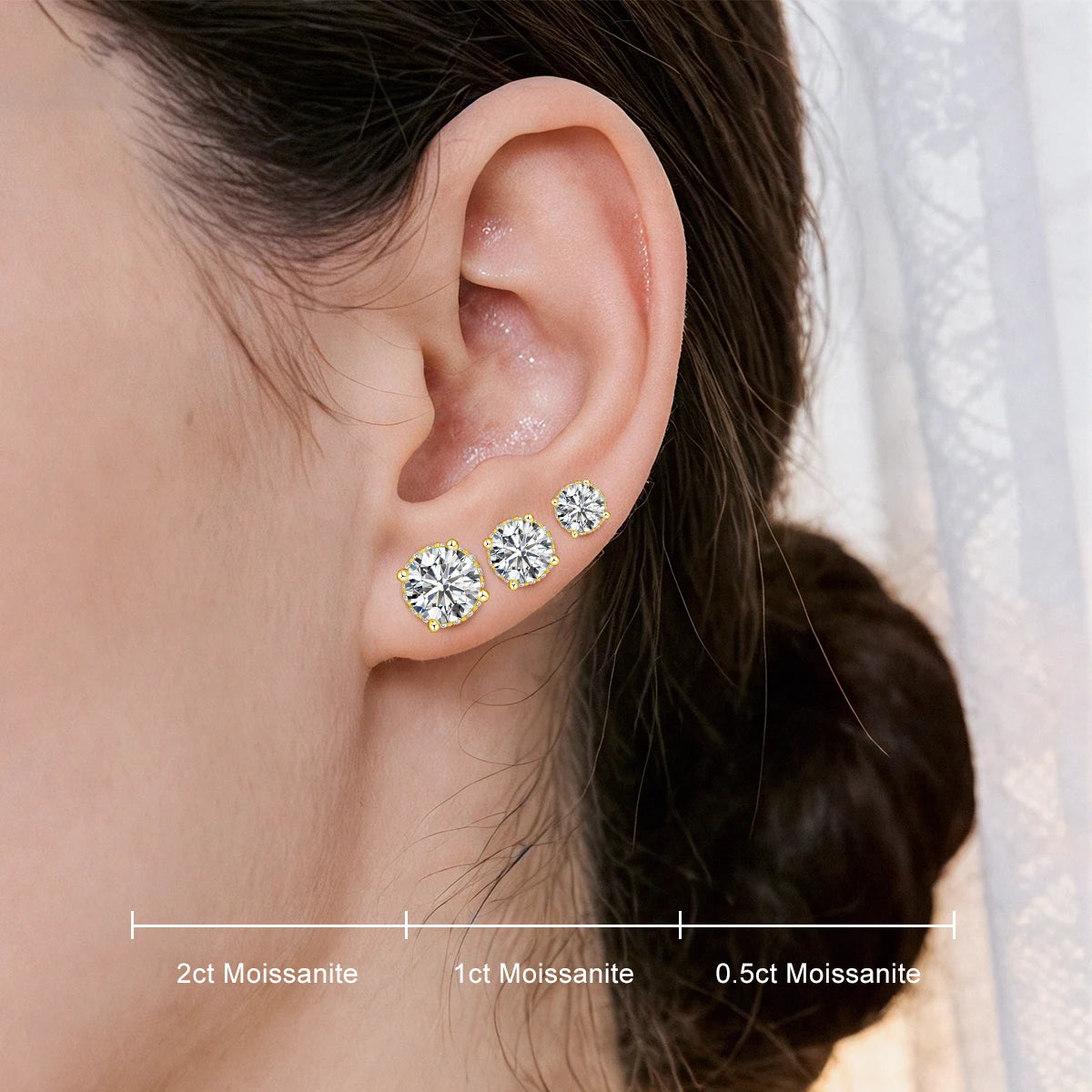 100% Pass Diamond Tester Round Moissanite Stud Earrings Women 925 Sterling Silver Ear Studs Wedding Jewelry